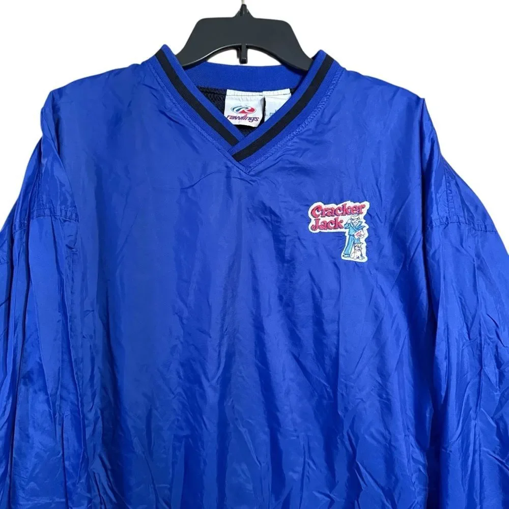 VINTAGE Rawlings Blue V-Neck Pullover with Cracker Jack Logo Patch Size XL